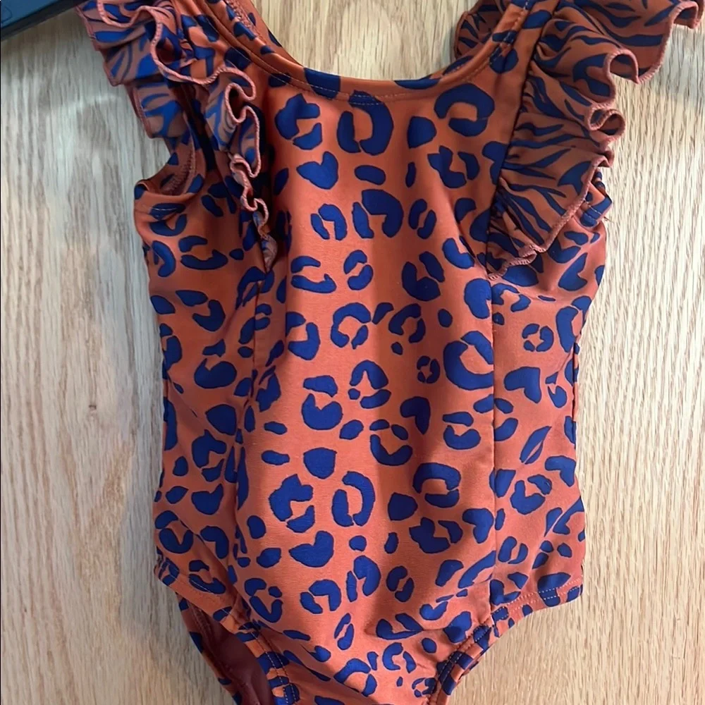 Cat Jack Toddler Girls Swimsuit Size 2T Leopard Print Ruffle brown‎ black